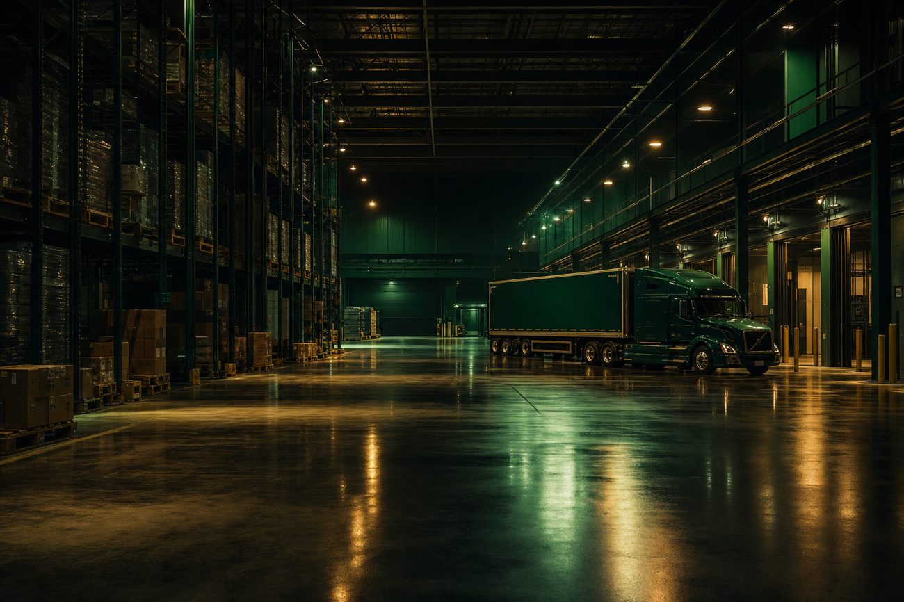Logistics facility at night
